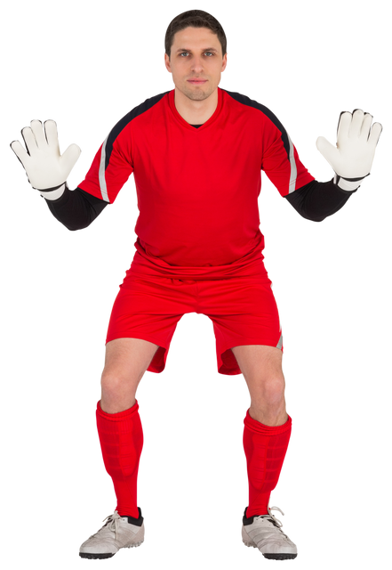 Transparent Football Goalkeeper in Red Uniform Holding up Hands - Download Free Stock Videos Pikwizard.com