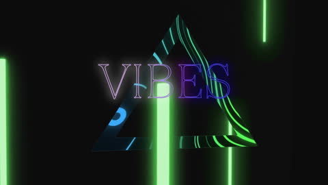 Neon Triangle with VIBES Text on Dark Background