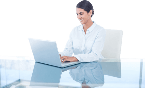transparent businesswoman typing on laptop at office desk - Download Free Stock Videos Pikwizard.com