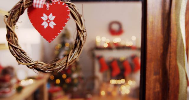 Christmas grapevine wreath with ribbon hanging on window during christmas time 4k - Download Free Stock Photos Pikwizard.com