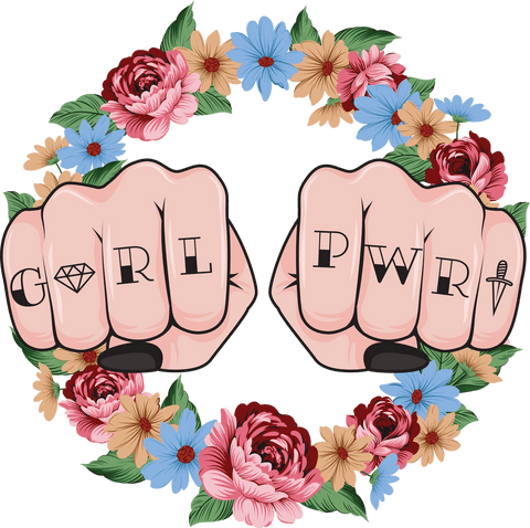 Transparent Floral Girl Power Tattoo Fist Design