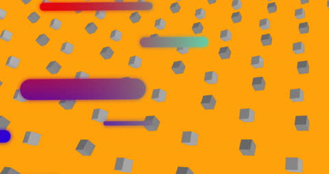 Abstract Digital Data Processing with Moving Shapes on Yellow Background