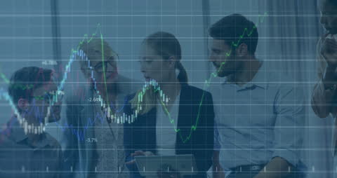 Business Team Analyzing Data with Graph Overlay