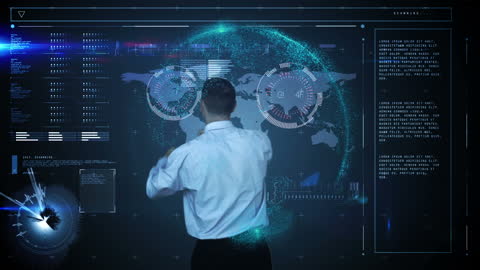 Businessman Interacting with Digital Data On Virtual Interface