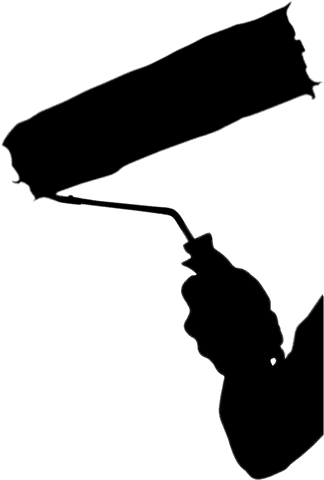 Transparent silhouette hand holding paint roller