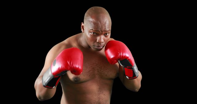 Determined Boxer Posing with Red Gloves Against Black Background - Download Free Stock Images Pikwizard.com