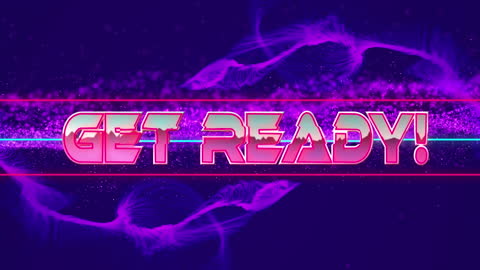 Neon Get Ready Text with Abstract Glow Graphics