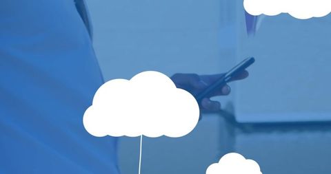 Man Using Smartphone With Virtual Cloud Icons Symbolizing Data Connectivity - Download Free Stock Images Pikwizard.com