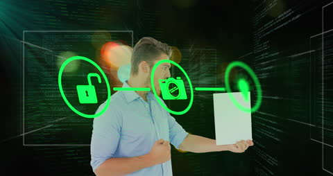 Futuristic Digital Interface: Man Engaging with Virtual Network Technology