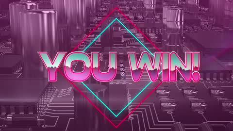 Retro Arcade 'You Win' Sign Over Futuristic Circuitry