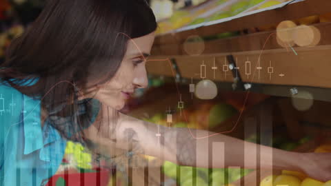 Woman Making Purchasing Decisions Amidst Digital Data Analytics