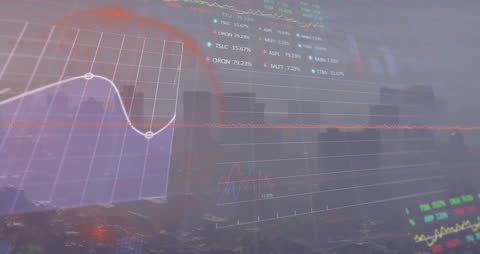 Digital Stock Data Overlaid on City Skyline