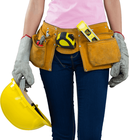 woman holding hard hat with tool belt and work gloves transparent - Download Free Stock Videos Pikwizard.com
