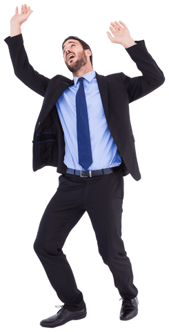 Transparent Shocked Businessman in Suit Reaching Up