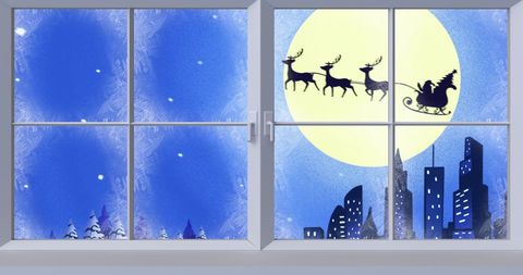 Santa's Sleigh Silhouette Over City Night Skyline - Download Free Stock Images Pikwizard.com