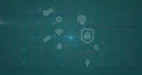 Futuristic Digital Interface with Social Media and Data Icons