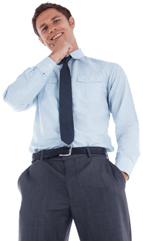 Transparent Businessman Pondering Hand on Chin