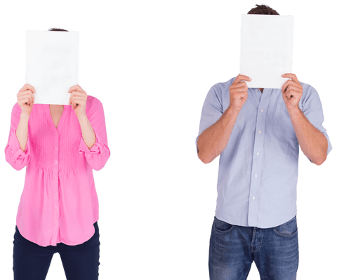 caucasian couple holding white cards on transparent background - Download Free Stock Videos Pikwizard.com