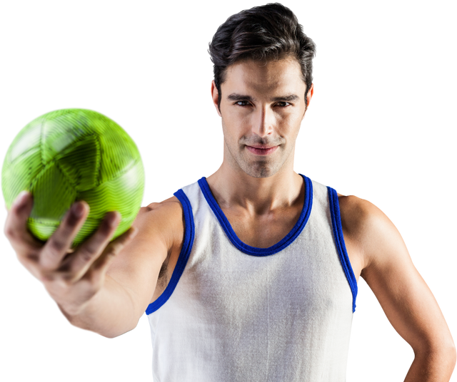 Transparent athlete holding green ball with focused expression and tank top - Download Free Stock Videos Pikwizard.com