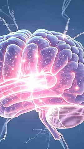 Glowing Brain Model Pulsing Neural Network Vertical Video Showing Real-Time Neural Activity