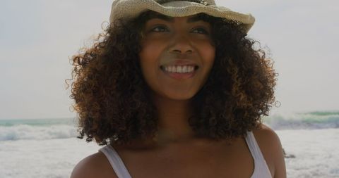Soothing Beach Smile of African American Woman - Download Free Stock Images Pikwizard.com