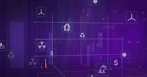 Holographic Energy and Finance Icons in Futuristic Data Chamber