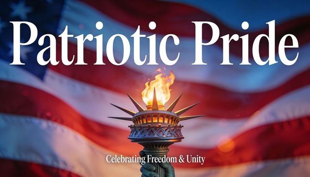 Liberty torch burning over american flag celebrating freedom and unity poster