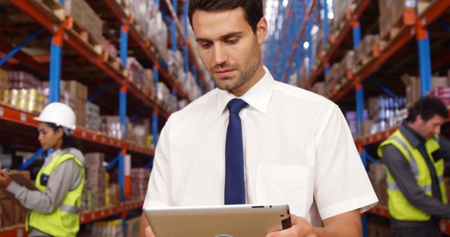 Warehouse Supervisor Using Digital Tablet for Inventory Management - Download Free Stock Images Pikwizard.com