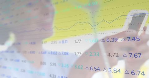 Financial Data Overlay on Businesswoman Using Smartphone