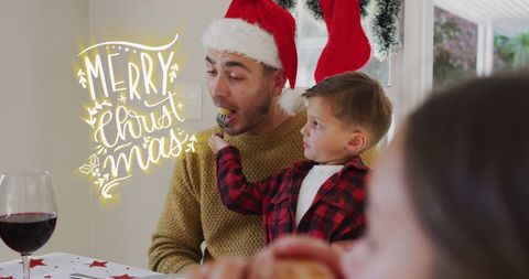 Family Celebrating Christmas Together Eating joyfully