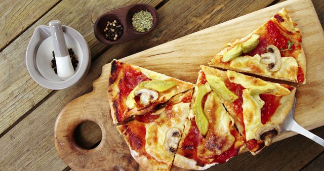 Freshly Baked Vegetarian Pizza on Rustic Wooden Table - Download Free Stock Images Pikwizard.com