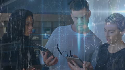 Diverse Coworkers Engaged in Digital Collaboration with Futuristic Interface