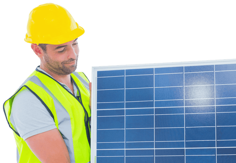 handyman wearing safety gear holding transparent solar panel - Download Free Stock Videos Pikwizard.com