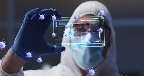 Lab Worker Analyzing Coronavirus with Digital Technology