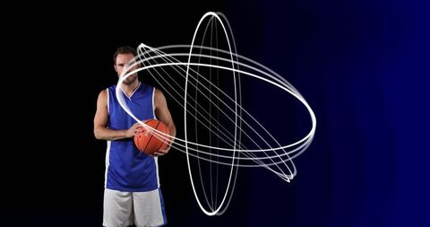 Basketball Player with Futuristic Line Art Overlay