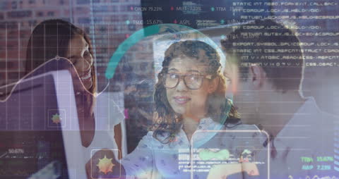 Business Team Engaging with Digital Data Interfaces