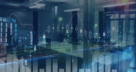 Financial Data Analytics Overlaying Modern Office Background - Download Free Stock Images Pikwizard.com