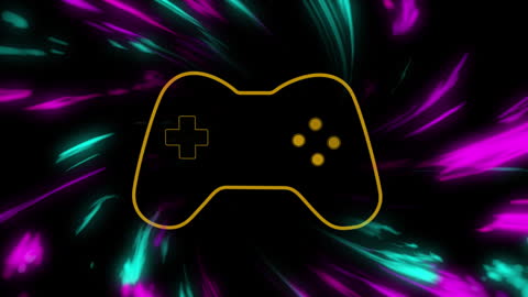 Colorful Neon Gamepad Icon with Abstract Background