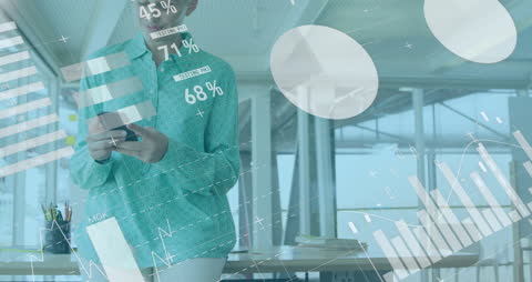 Businesswoman Analyzing Financial Data with Interactive Graphics