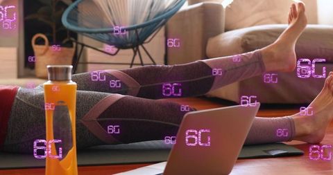 Woman Exercising at Home with 6G Technology Insights