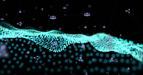 Abstract Digital Landscape with Communication Icons Over Black - Download Free Stock Images Pikwizard.com