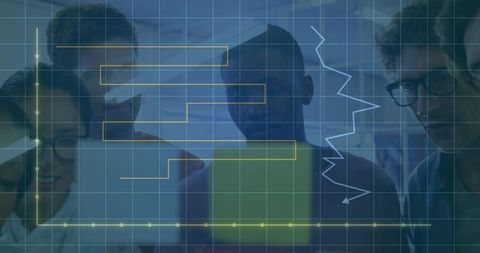 Team Analyzing Data with Translucent Display in Modern Office