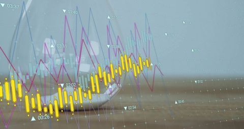 Digital Interface with Data Graphs Over Hourglass