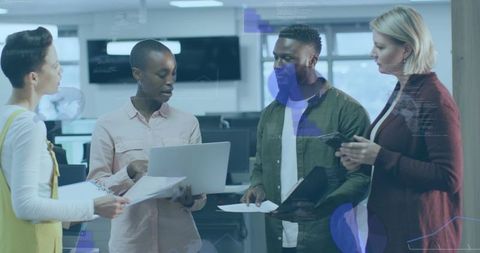 Diverse team collaborating on corporate technology project