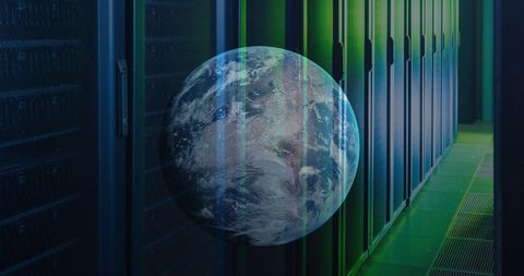 global connectivity in server room with earth overlay - Download Free Stock Images Pikwizard.com