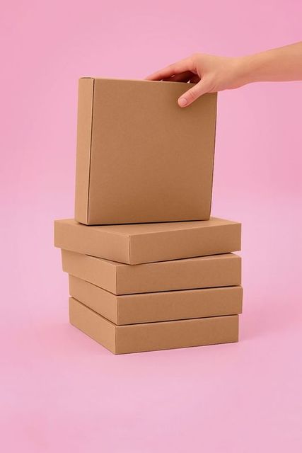 Hand Lifting Cardboard Box on Pink Background