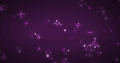Vibrant purple geometric particles on dark background