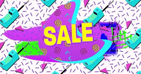Vibrant 80s retro sale background with neon colors