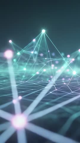 Vertical Tech Mesh Animation Emerging Pulsing Nodes Forming Futuristic Digital Network