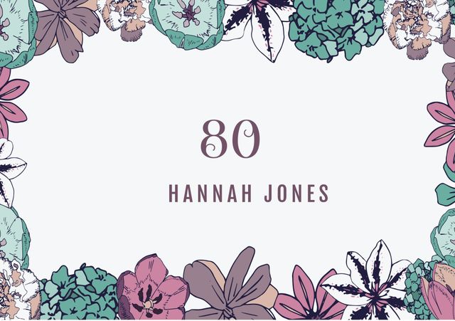 Perfect for creating a refined and festive invitation for milestone birthdays like an 80th celebration. The floral border exudes elegance and charm, making it ideal for special occasions. Can also be used for other milestone events by customizing the age and name. Suitable for print and digital invitations.